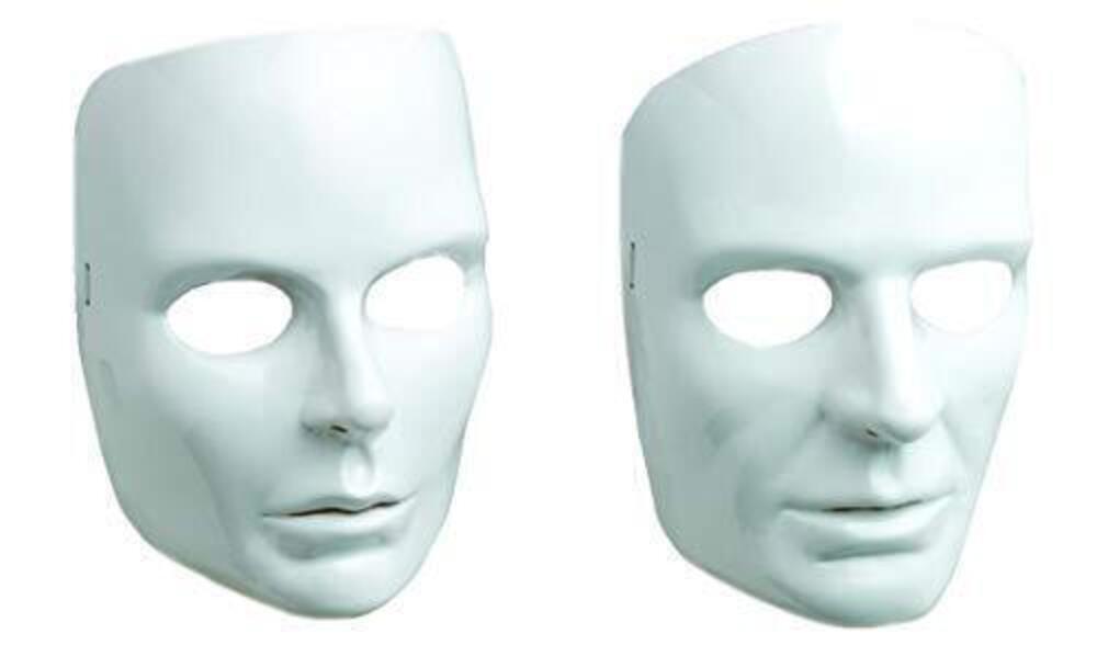 1294 Set of 2 - White Face Masks - 1 and 1 - Halloween Mardi Gras Etc.